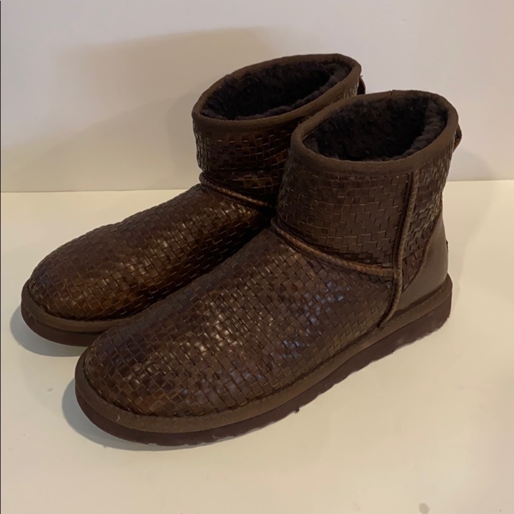 Ugg mini woven brown leather boots
